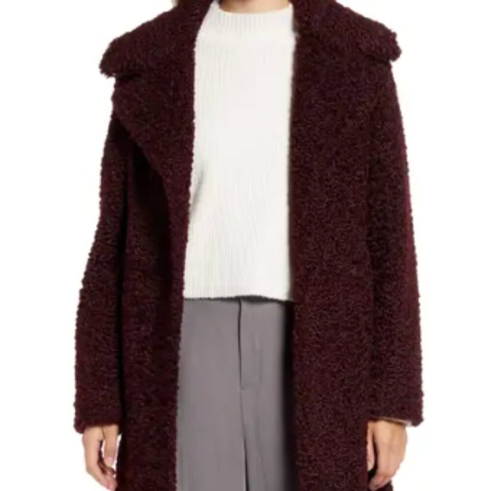 Sam Edelman Teddy Bear Long Coat, Wine, size XL